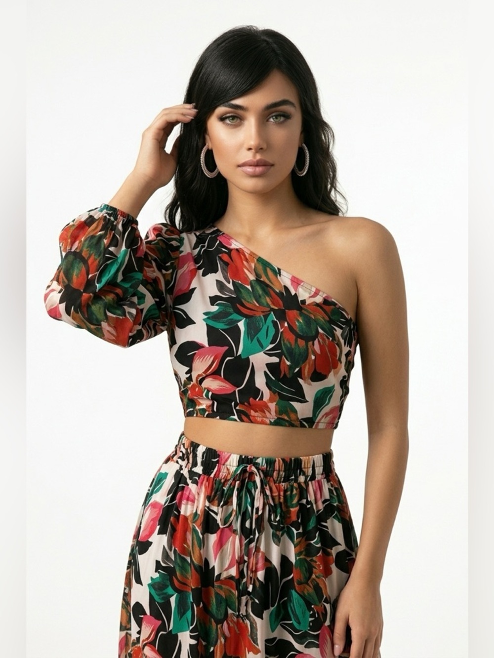 Misa Las Palmas floral Dress - crop top one shoulder with maxi skirt Size small - Picture 2 of 9